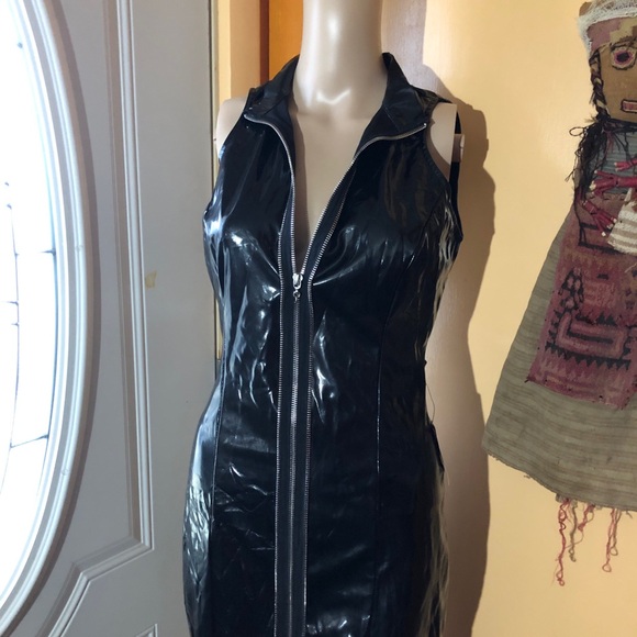 Latex Mini Dress Black Bodycon - Picture 2 of 9